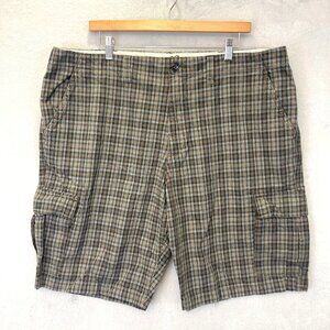 Eddie Bauer Legend Wash Plaid Cargo Shorts Mens Size 40 100% Cotton Brown Retro